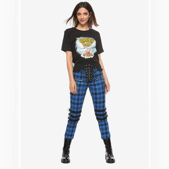 ROYAL BONES BY TRIPP NYC Blue Plaid Buckle Zipper Pants Skinny Bondage Straps 15 - Picture 3 of 8